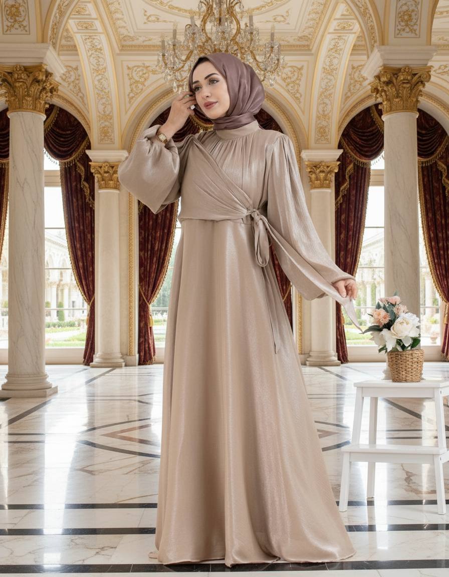 Champagne Satin Wrap Maxi Gown
