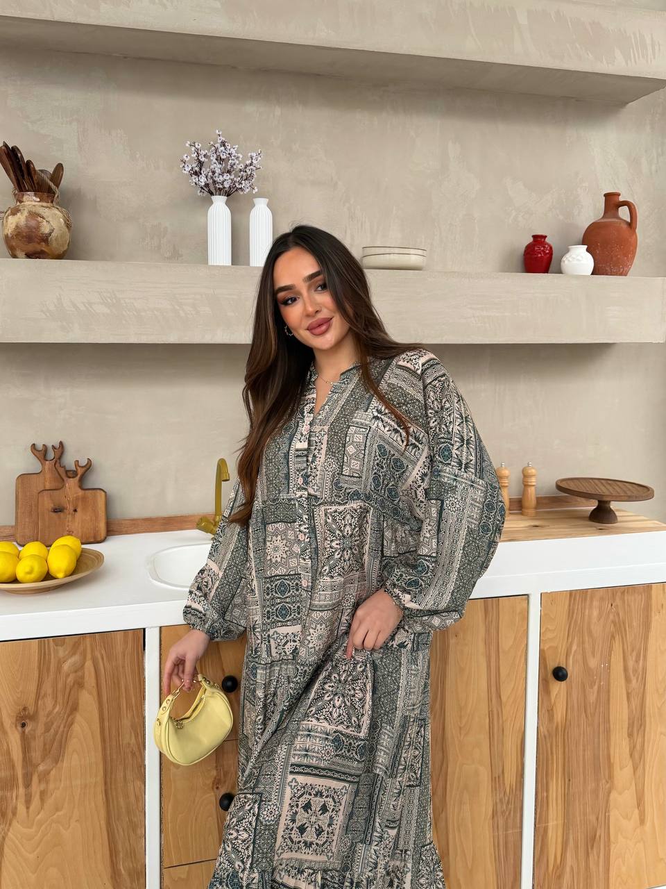 Camel Tiered Button Maxi Dress