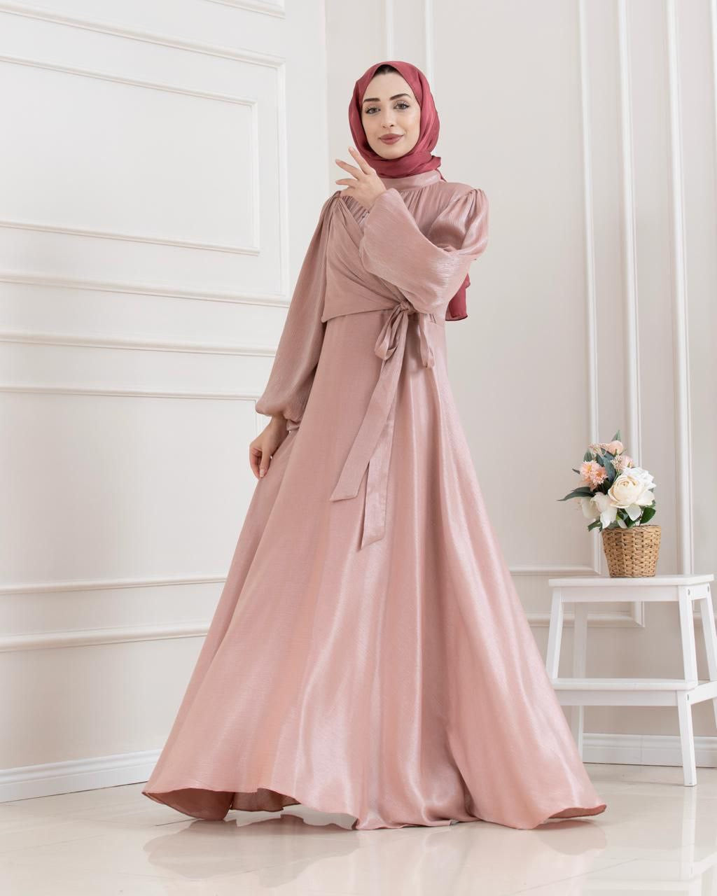 Blush Pink Satin Wrap Maxi Gown