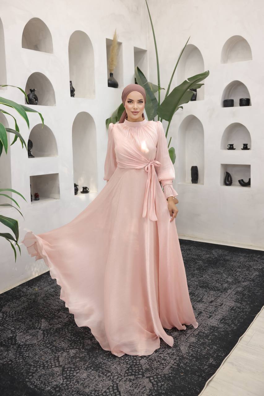 Blush Pink Satin Wrap Maxi Gown