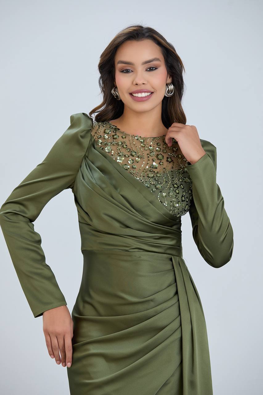 Olive Noir Embellished Gown