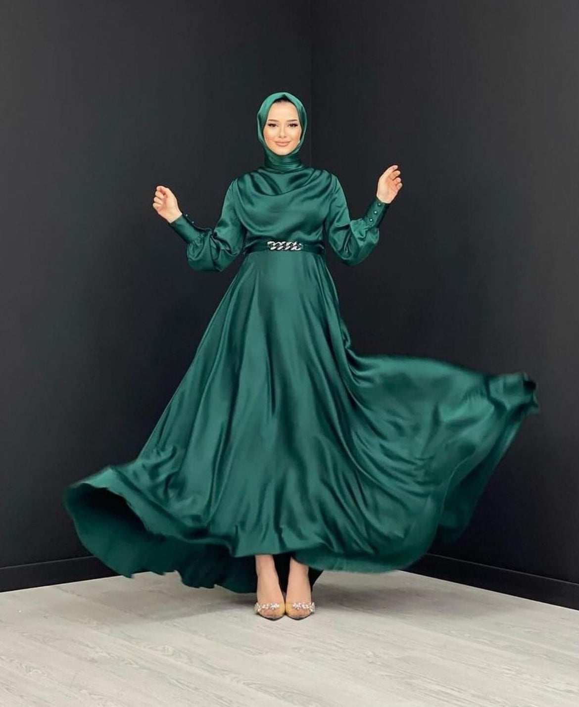 Emerald Reverie Satin Gown