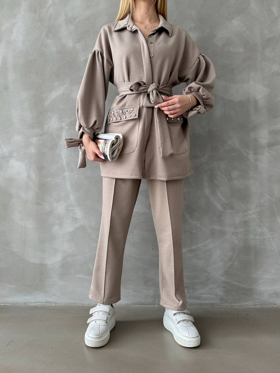 Stone Puff Sleeve Co-ord Set