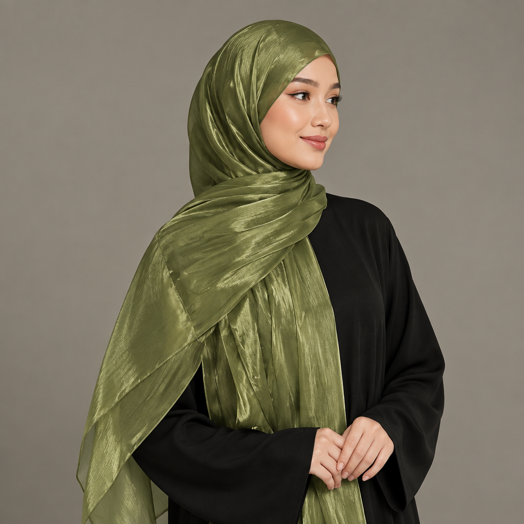 Army green organza hijab concept