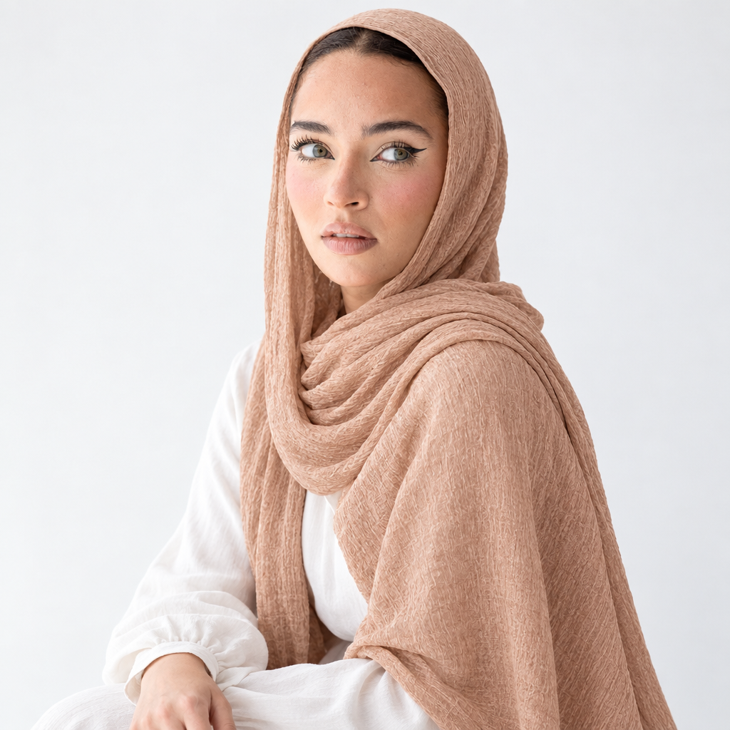 Crinkle Hijab – Warm Peach Tan
