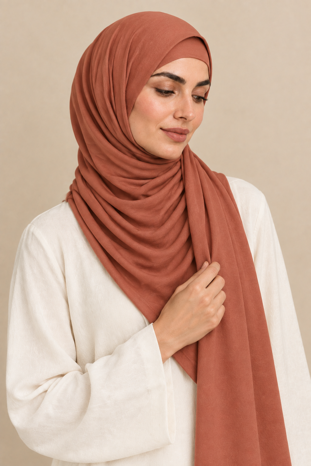 Terracotta hijab with matching open square undercap