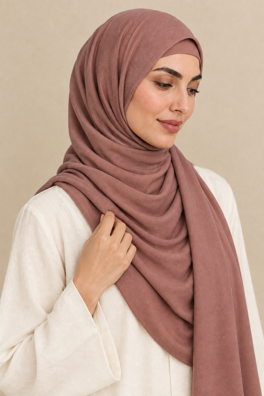 Rosewood hijab with matching open square undercap