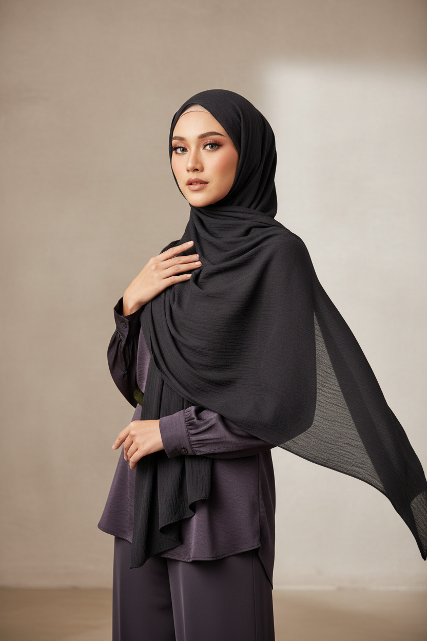 Kuwait Chiffon Hijab – Dark Charcoal