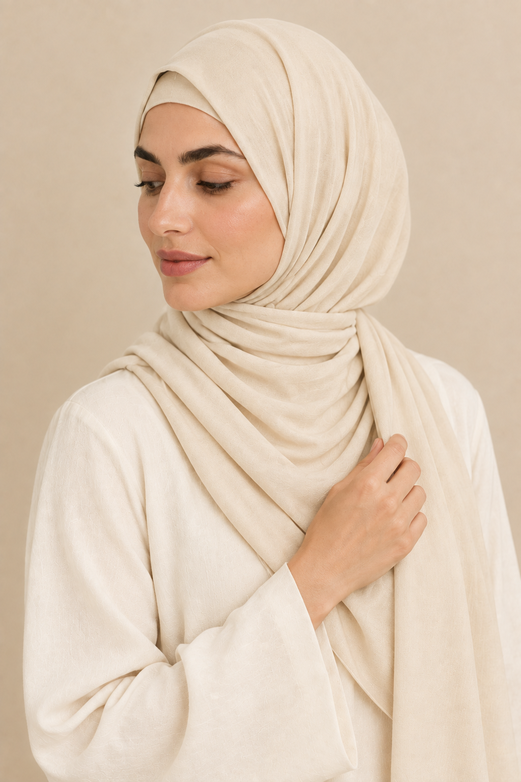 Champagne hijab with matching open square undercap