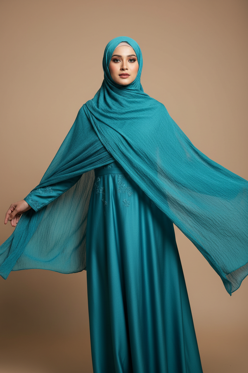 Kuwait Chiffon Hijab – Teal Splash