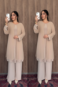 Beige Pearl Embellished 2-Piece Co-ord Set