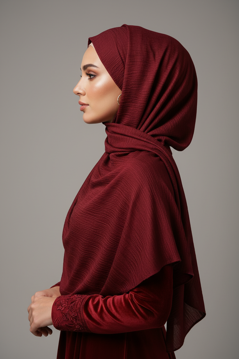 Kuwait Crinkle Hijab – Burgundy