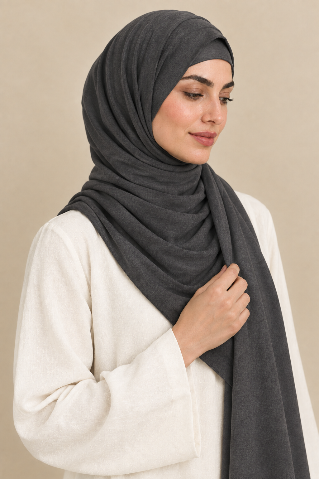 Charcoal hijab with matching open square undercap
