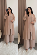 Nude Chiffon Crystal 3-Piece Co-ord Set