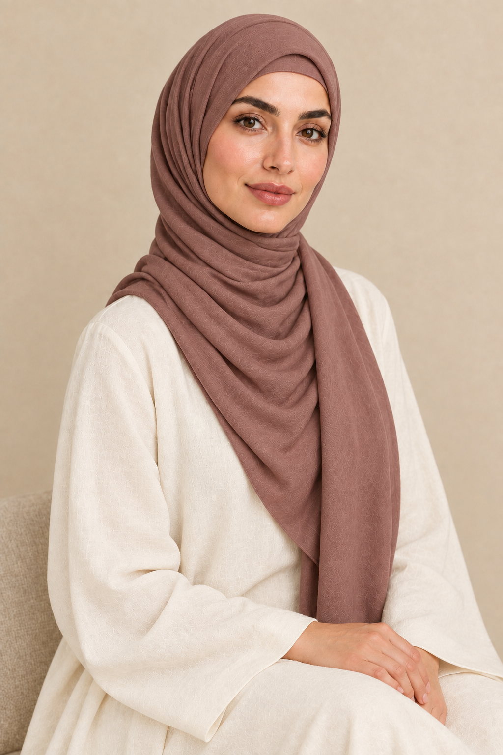 Model wearing a Rosewood modal hijab