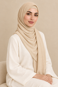 Model wearing a Champagne modal hijab