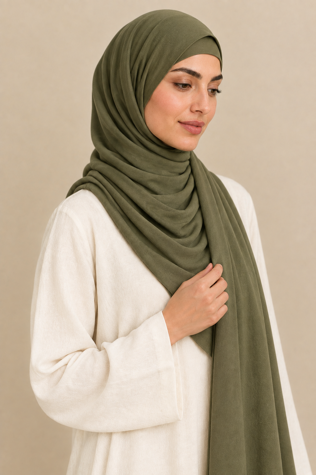 Olive Green hijab with matching open square undercap