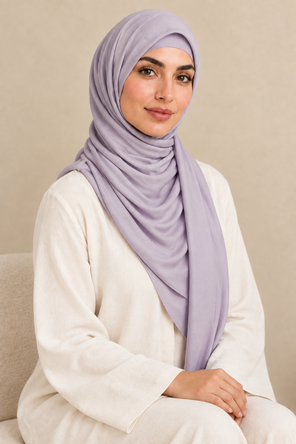 Model wearing a Lavender modal hijab