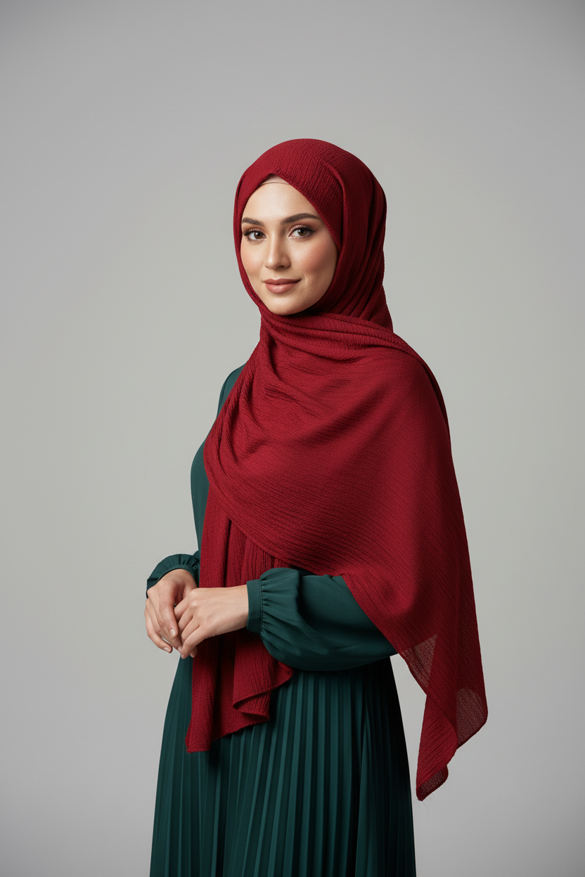 Kuwait Crinkle Hijab – Burgundy