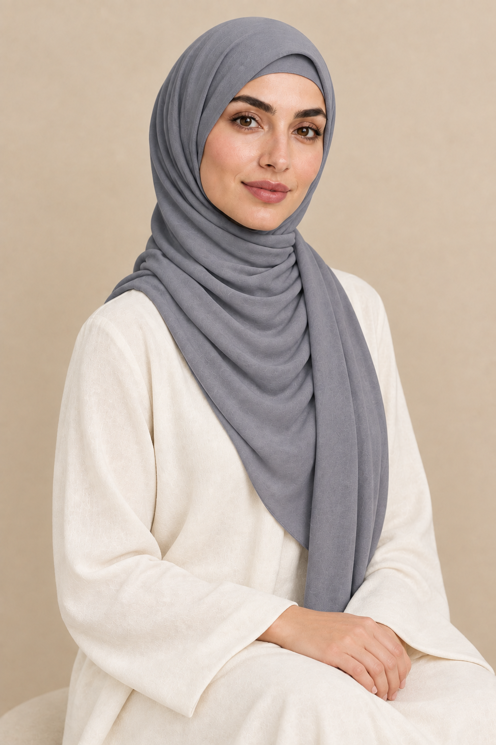 Model wearing a Steel Grey modal hijab