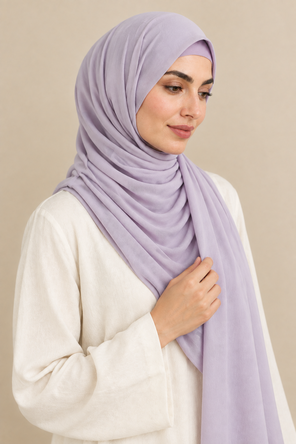 Lavender hijab with matching open square undercap