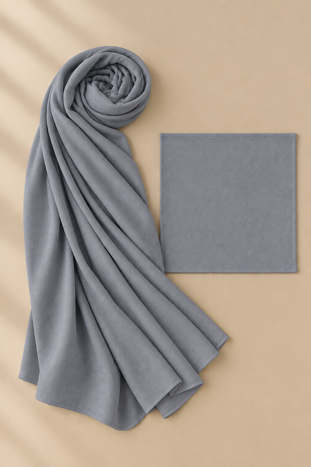 Steel Grey modal hijab beside matching open square undercap