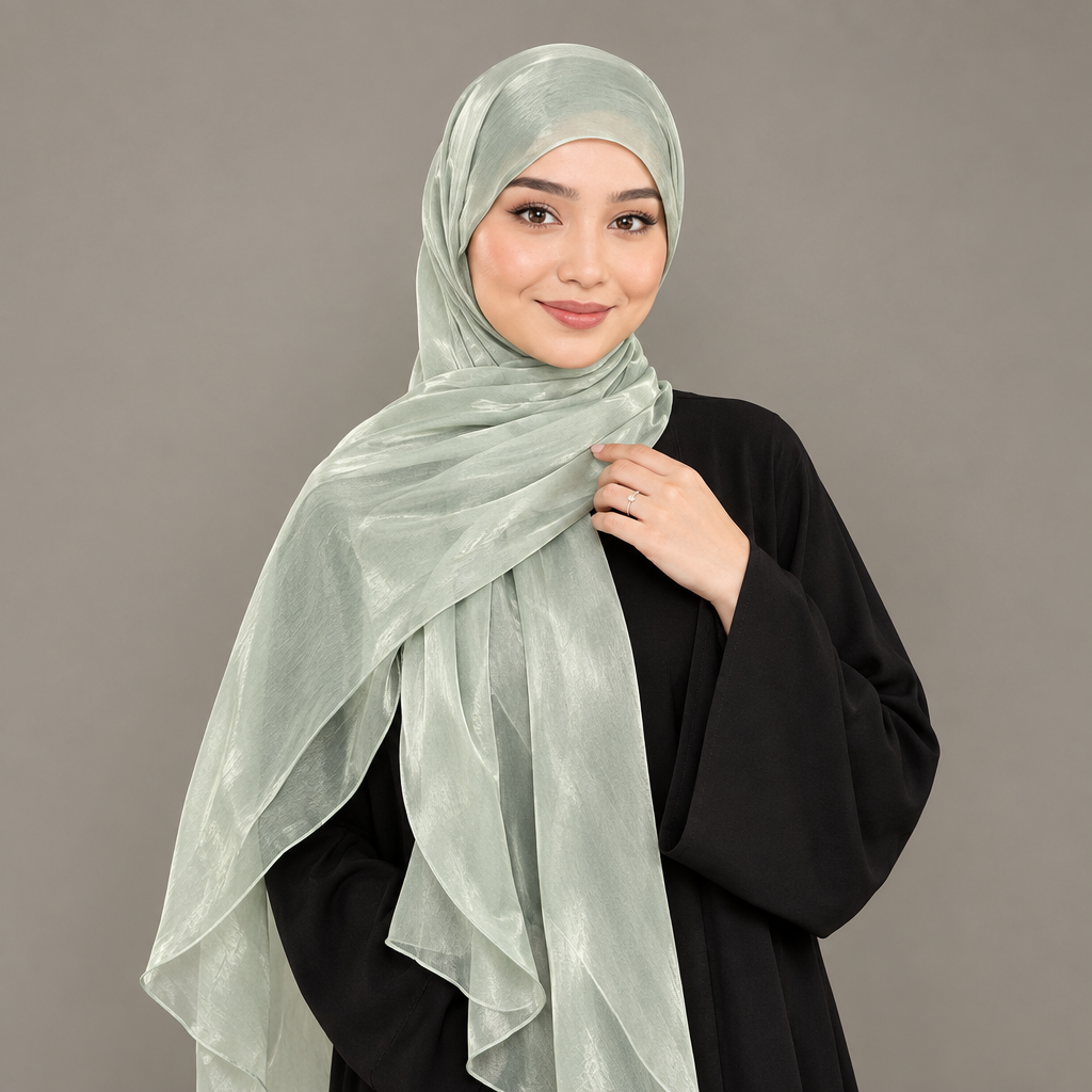 Mint green organza hijab concept